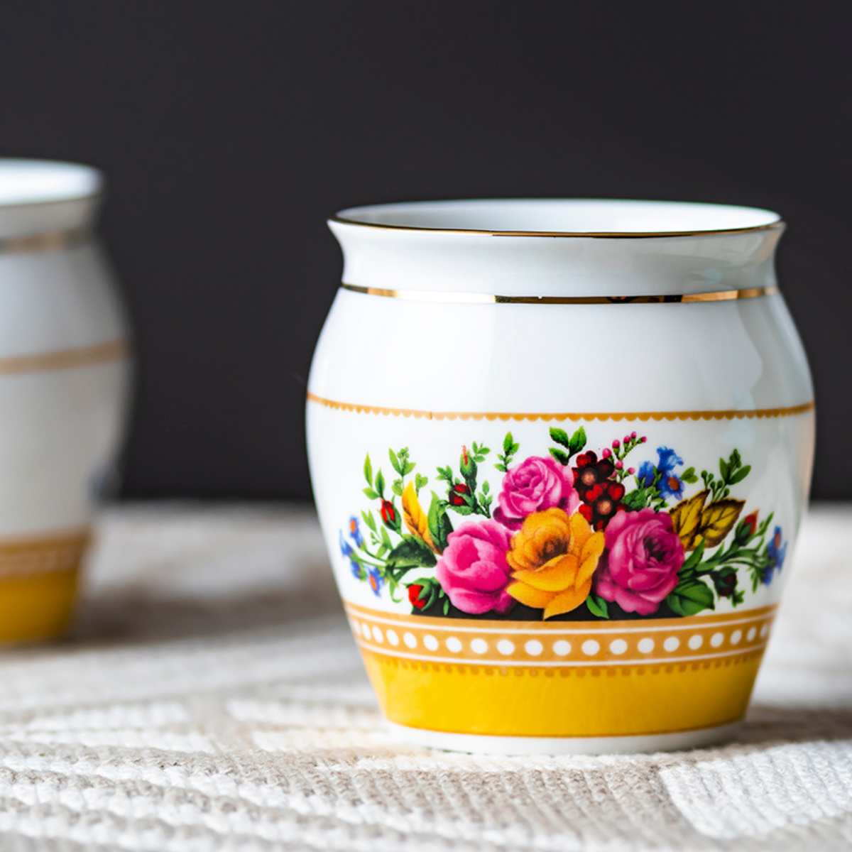 Yellow Floral Bouquet - Set of 6 Kulhad Tea Cups, 200ml