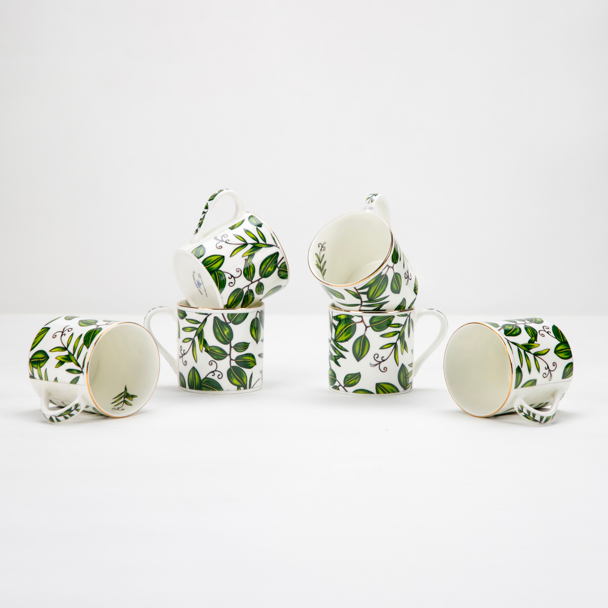 Elegant Foliage in Green Tea/ Coffee Cups - Set of 6, 200 ml