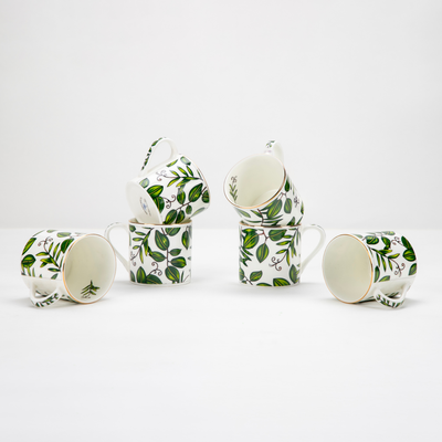 Elegant Foliage in Green Tea/ Coffee Cups - Set of 6, 200 ml