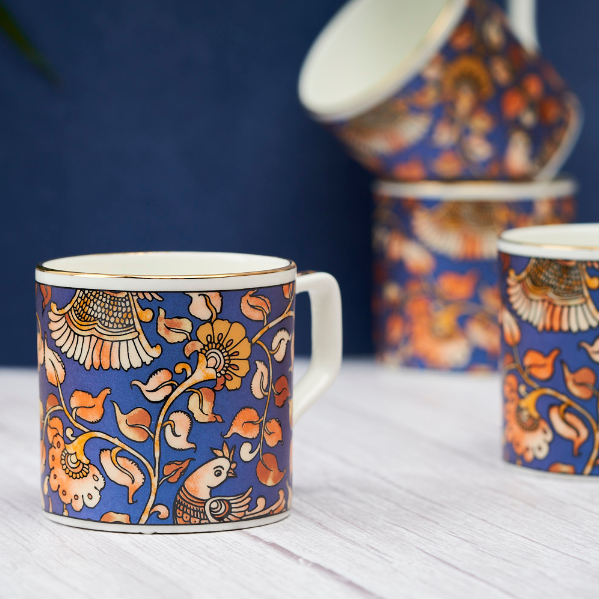 Kalamkari hues in Blue Tea/ Coffee Cups - Set of 6, 200 ml
