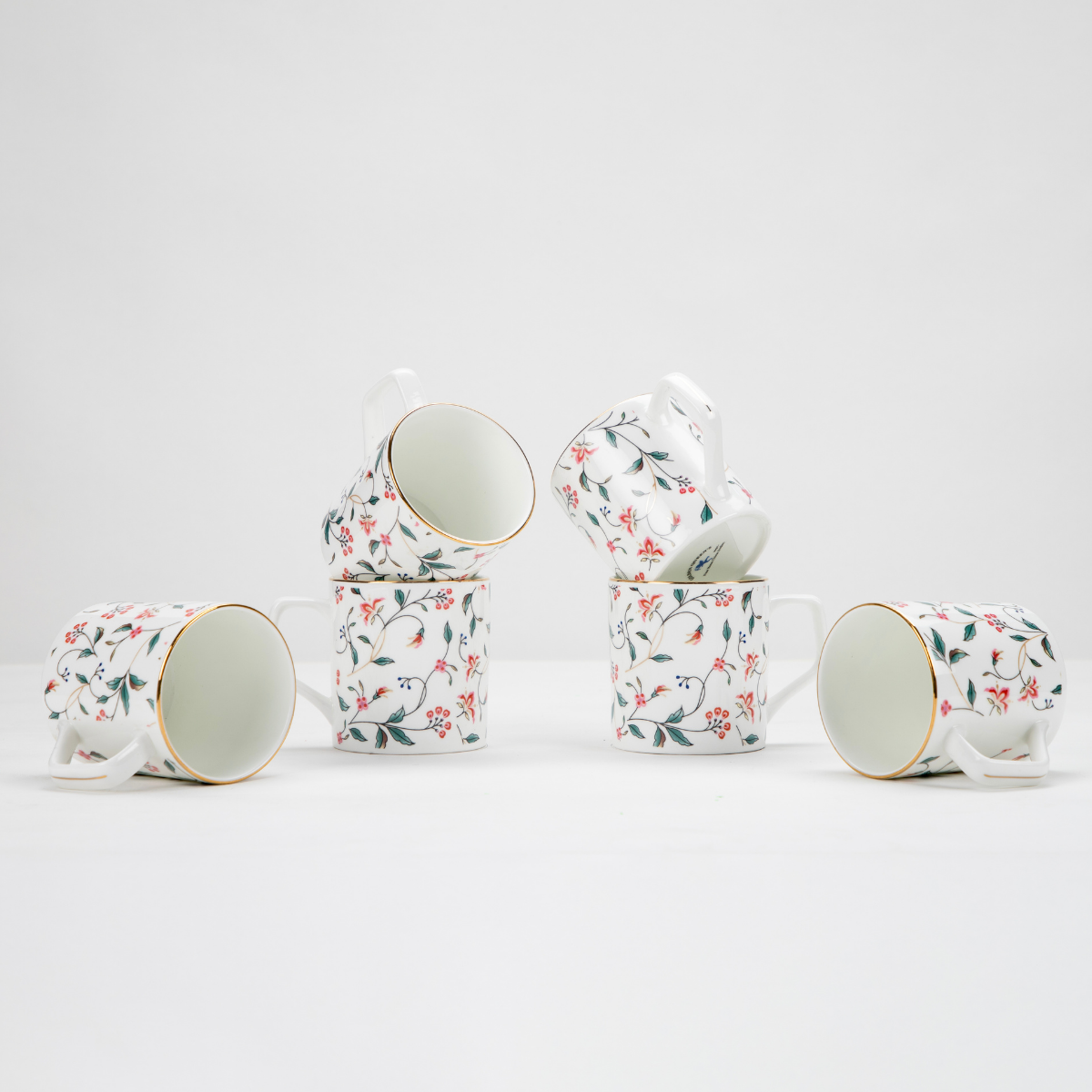 Leafy Blush & Pink Charm Tea & Coffee Cups - Set of 6, 200 ml