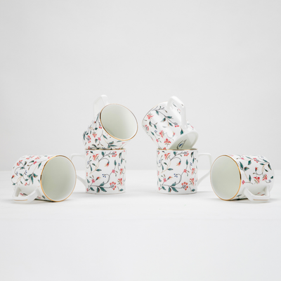 Leafy Blush & Pink Charm Tea & Coffee Cups - Set of 6, 200 ml