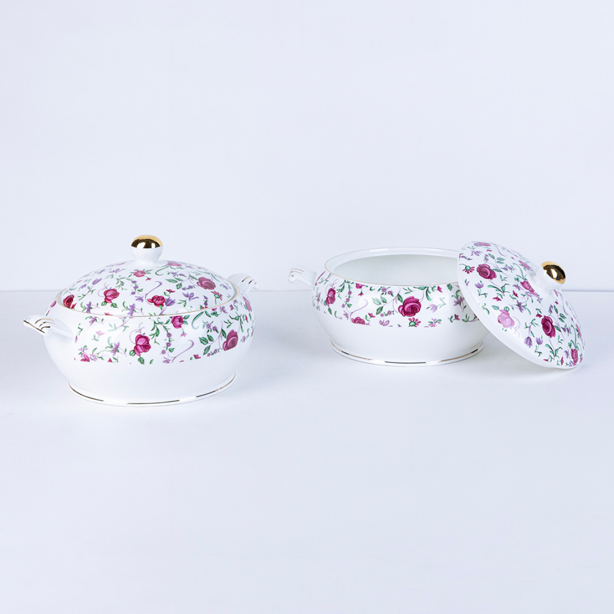 Button Rose Ceramic Dinner Set – 18 & 38 Piece, Elegant Rose Print, Serving 6