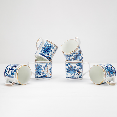 Blue Blossom Tea/ Coffee Cups - Set of 6, 200 ml