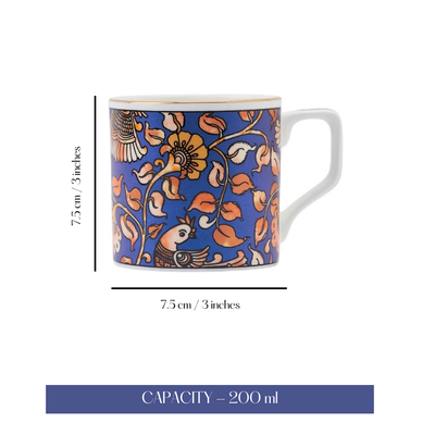 Kalamkari hues in Blue Tea/ Coffee Cups - Set of 6, 200 ml