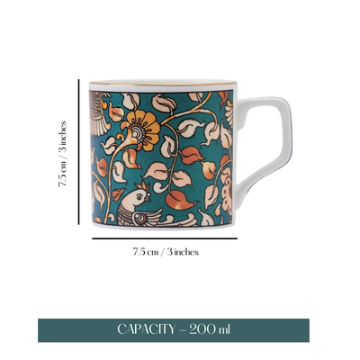 Kalamkari hues in Green Tea/ Coffee Cups - Set of 6, 200 ml