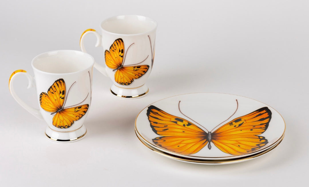 Golden Flutter Sip & Serve Set - 2 mugs & 2 plates