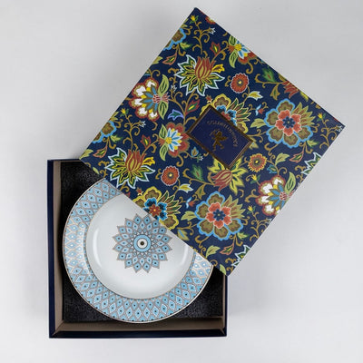 Majestic Blue Mosaic Pasta Plates (24K Gold detailing) | 10.5 Inch Wide - Set of 2