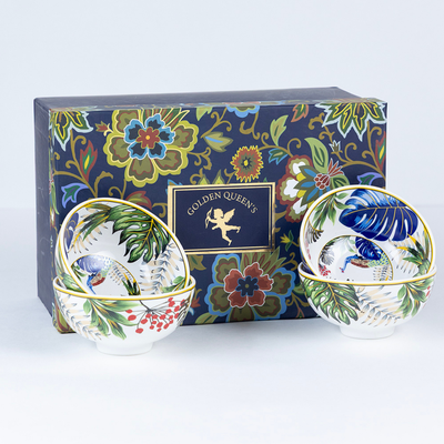 Tropical Hues Porcelain Bowls for Snacks - Set of 4 Pieces, 5 inch Wide