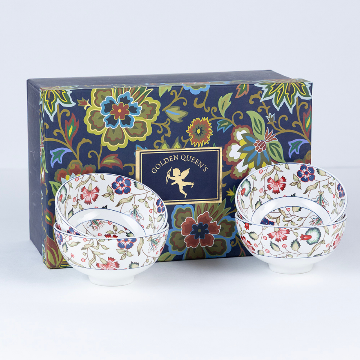 Emerald Bloom Porcelain Bowls for Snacks- Set of 4 Pieces, 5 inch Wide