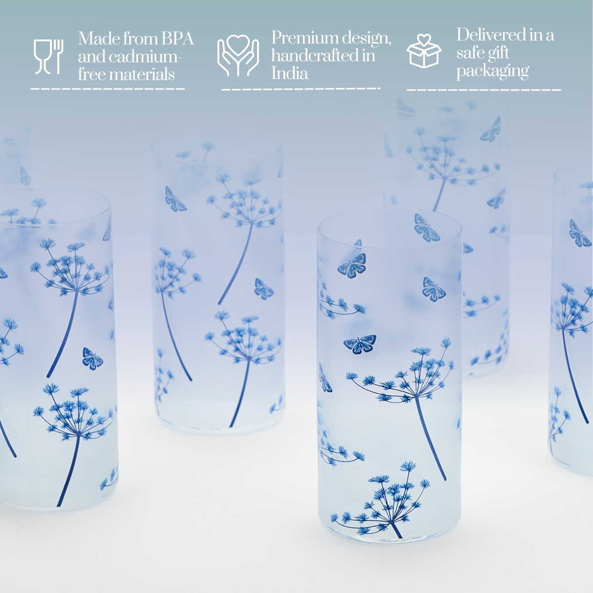 Fluttering Butterfly Glass Tumblers - Set of 4 (300ML)