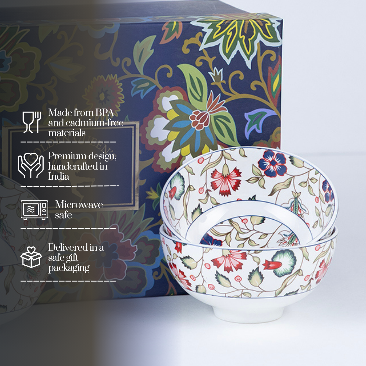 Emerald Bloom Porcelain Bowls for Snacks- Set of 4 Pieces, 5 inch Wide