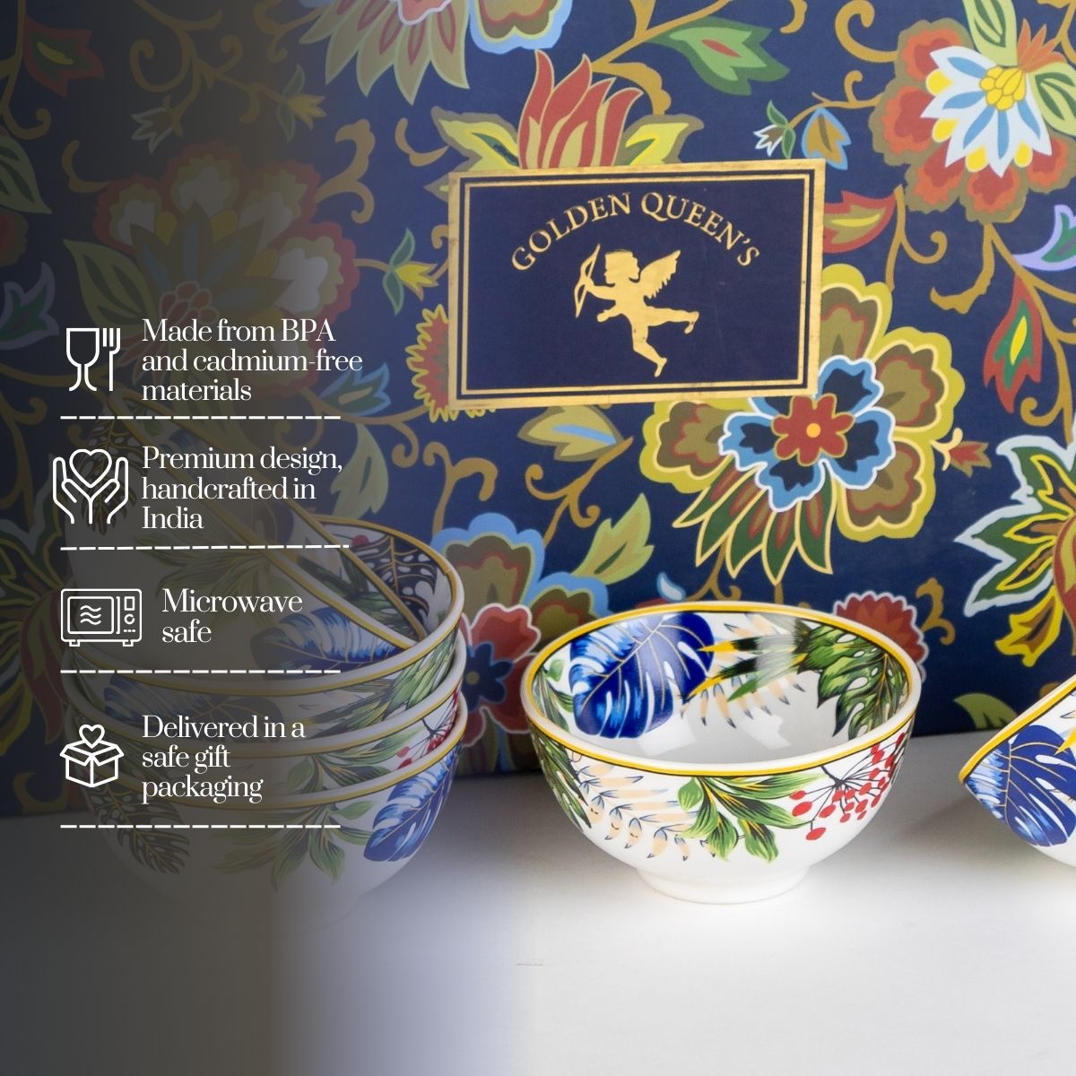 Tropical hues mini porcelain bowls for dessert - Set of 6 Pieces, 3.5 inch Wide