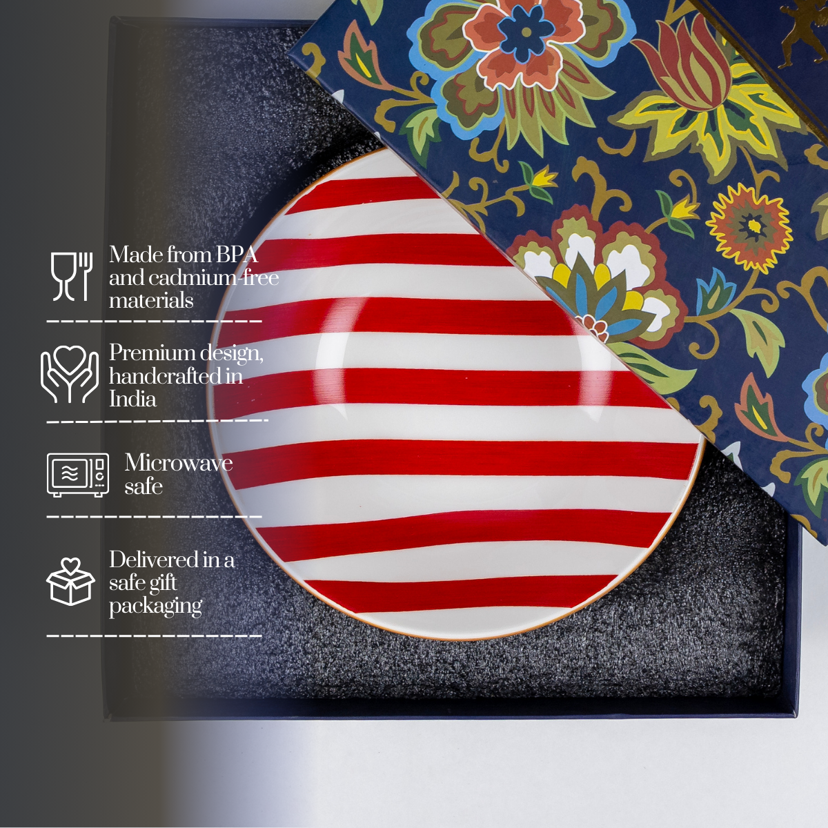 Red Candy Stripes Snack Bowls - Set of 2 (7 inch wide, 450ML capacity)