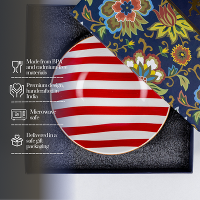 Red Candy Stripes Snack Bowls - Set of 2 (7 inch wide, 450ML capacity)