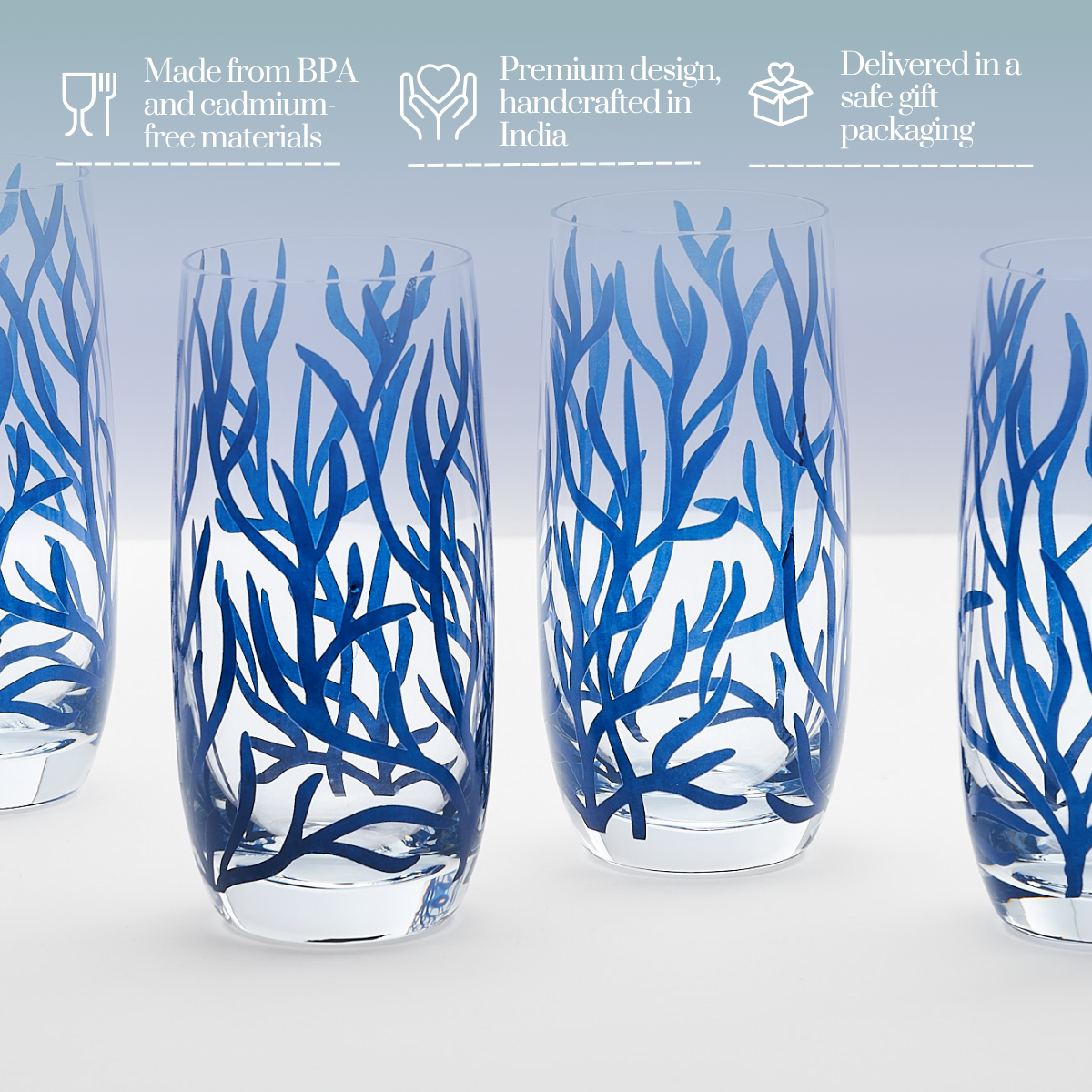 Ocean Corals Glass Tumblers - Set of 4 (300ML)