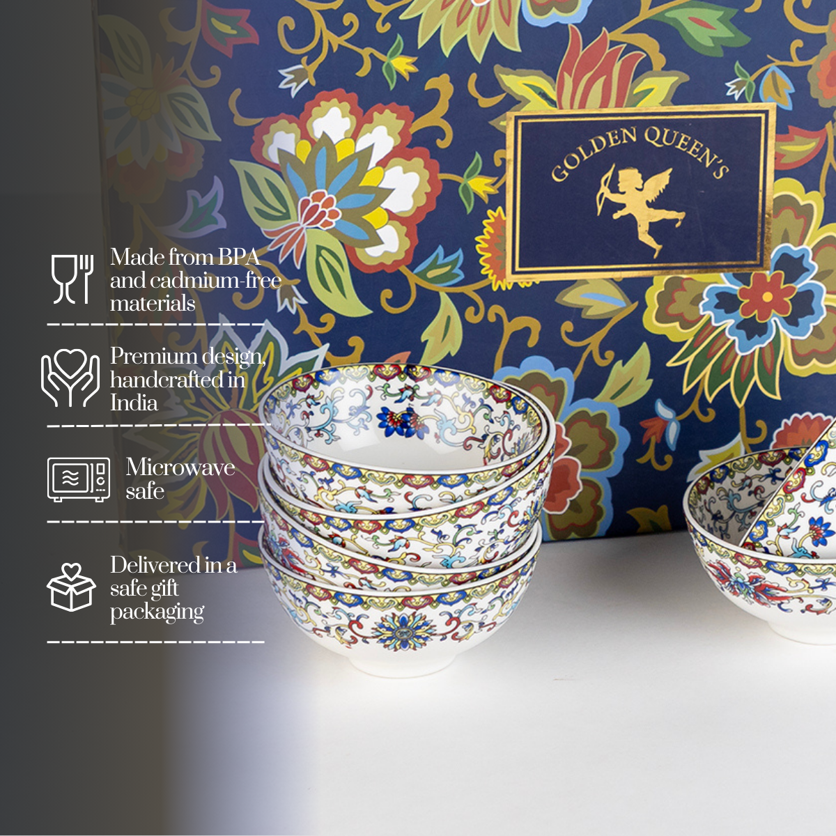 Himalayan Flora mini porcelain bowls for dessert - Set of 6 Pieces, 3.5 inch Wide