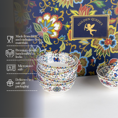 Himalayan Flora mini porcelain bowls for dessert - Set of 6 Pieces, 3.5 inch Wide