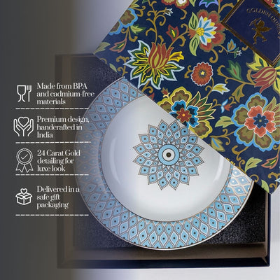 Majestic Blue Mosaic Pasta Plates (24K Gold detailing) | 10.5 Inch Wide - Set of 2