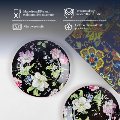 Garden Splednor (Black) snack plates - Set of 4 (7 inch each)
