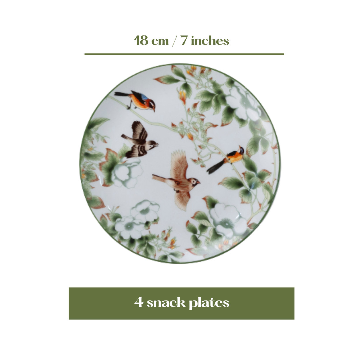 Bird in a Garden snack plates - Set of 4 (7 inch each)