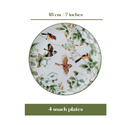 Bird in a Garden snack plates - Set of 4 (7 inch each)