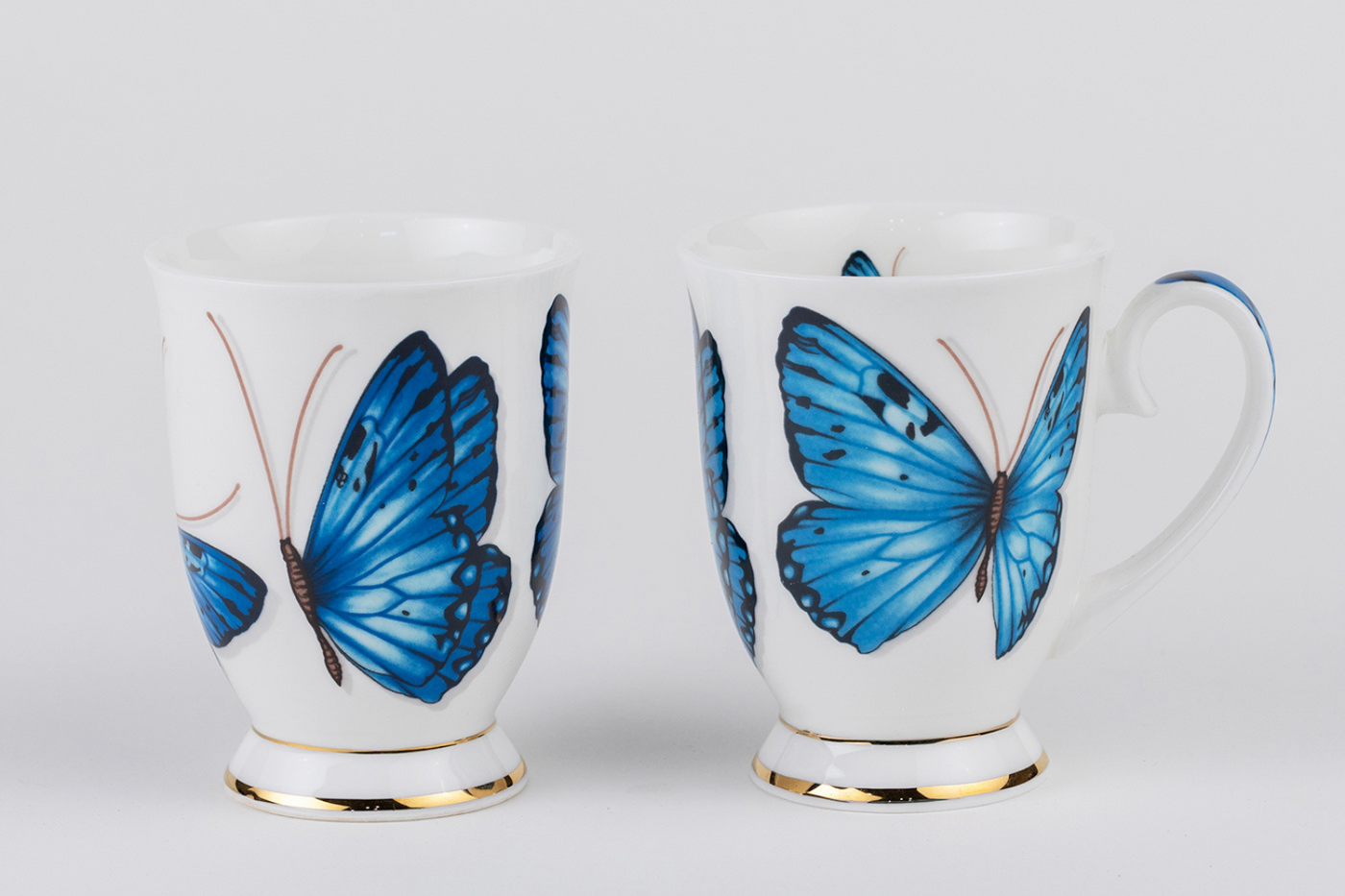 Blue Monarch Butterfly Mugs – Set of 2