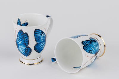 Blue Monarch Butterfly Mugs – Set of 2