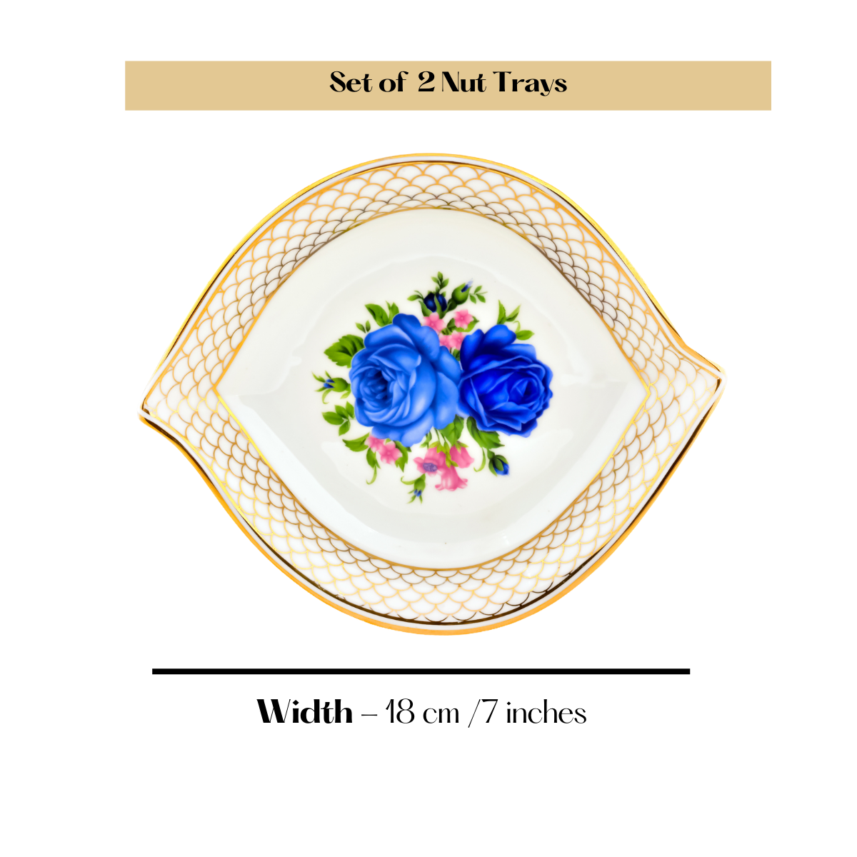 Gilded Blue Rose Leaf Platter with 24K Gold detailing (7 inch wide) - Set of 2