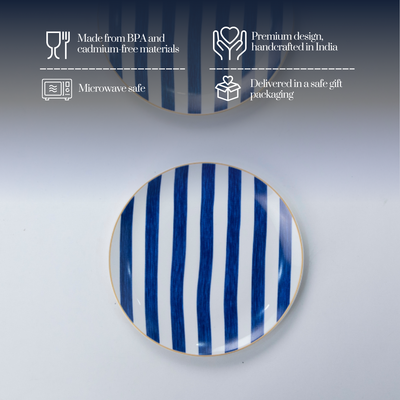 Blue Candy Stripe snack plates - Set of 4 (7 inch each)