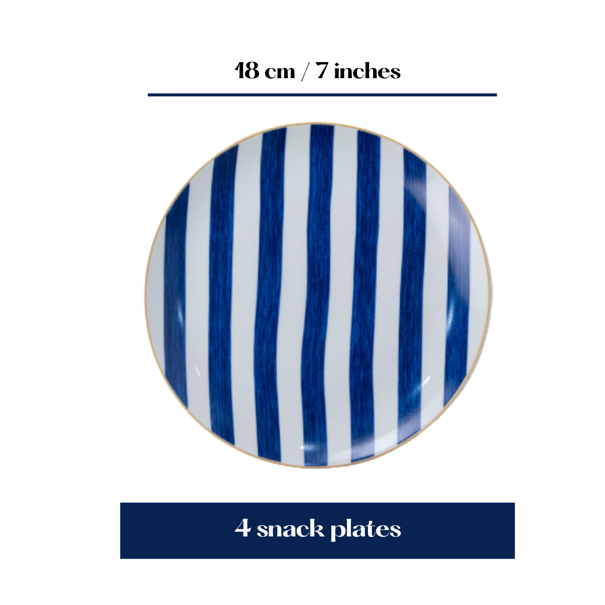 Blue Candy Stripe snack plates - Set of 4 (7 inch each)