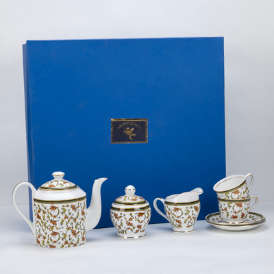 Chinar Bloom Tea Set | Cup, Saucer & Kettle | Handcrafted Elegance (15 pieces)