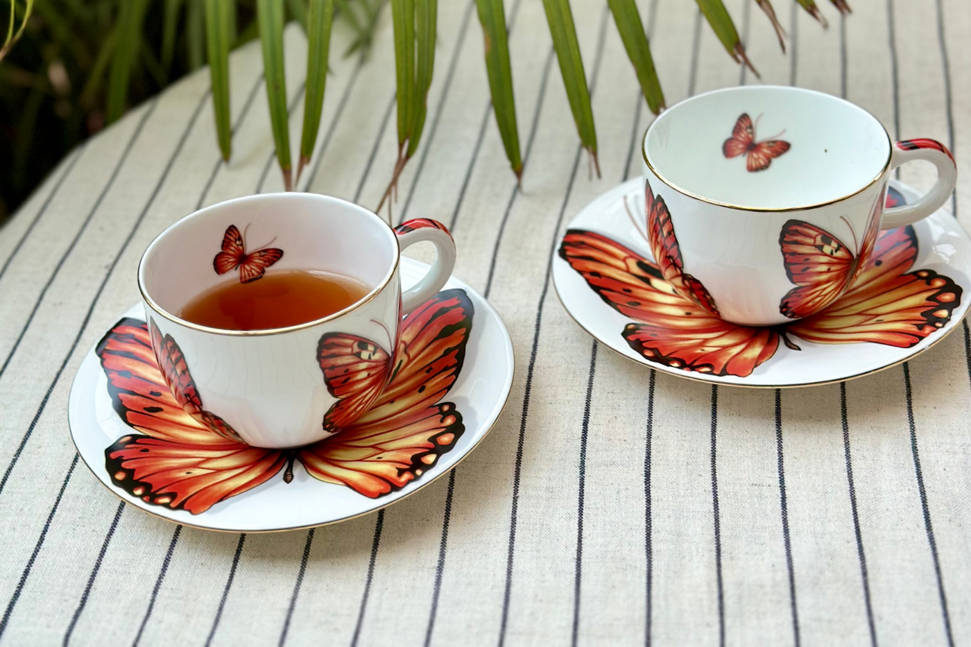 Orange Monarch Butterfly Cup & Saucer | 2 Cups & 2 Saucers | 180 ml