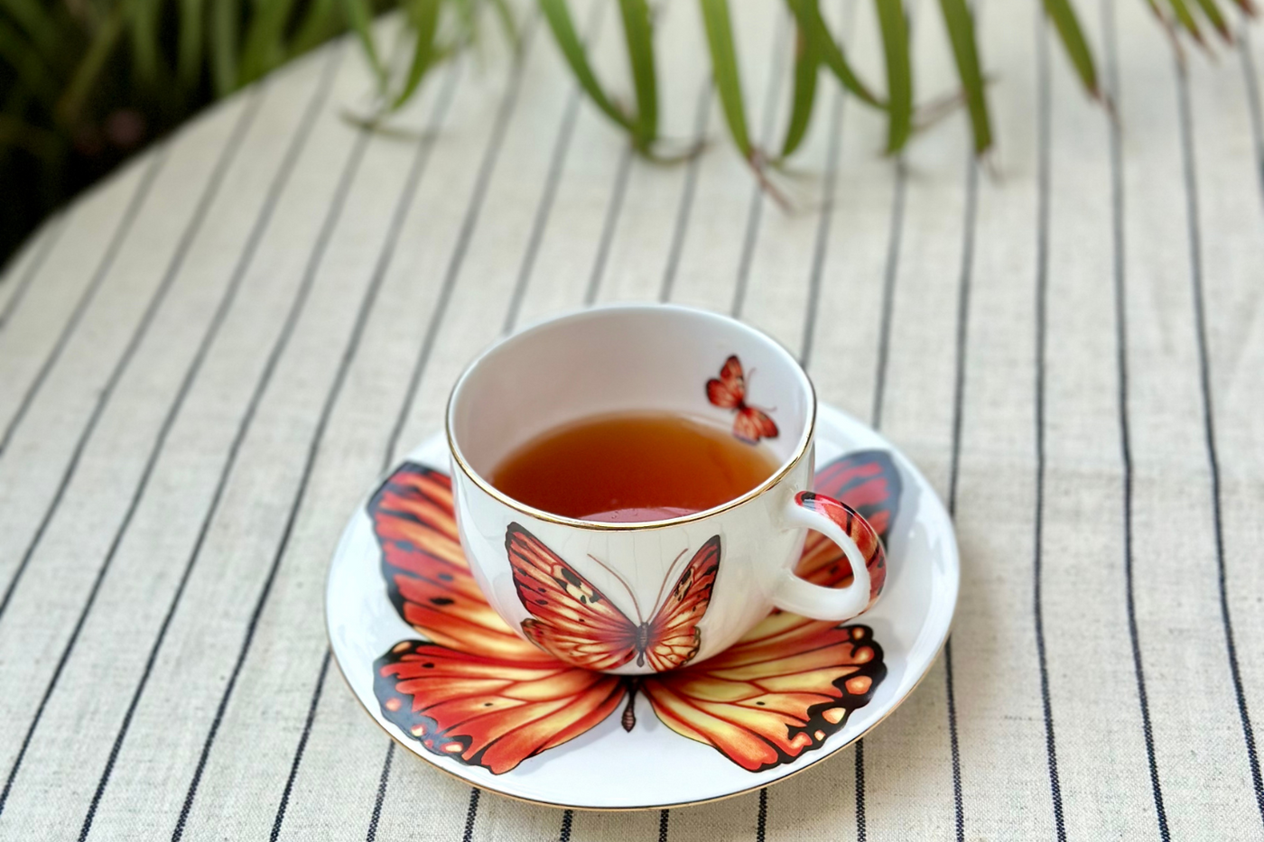 Orange Monarch Butterfly Cup & Saucer | 2 Cups & 2 Saucers | 180 ml