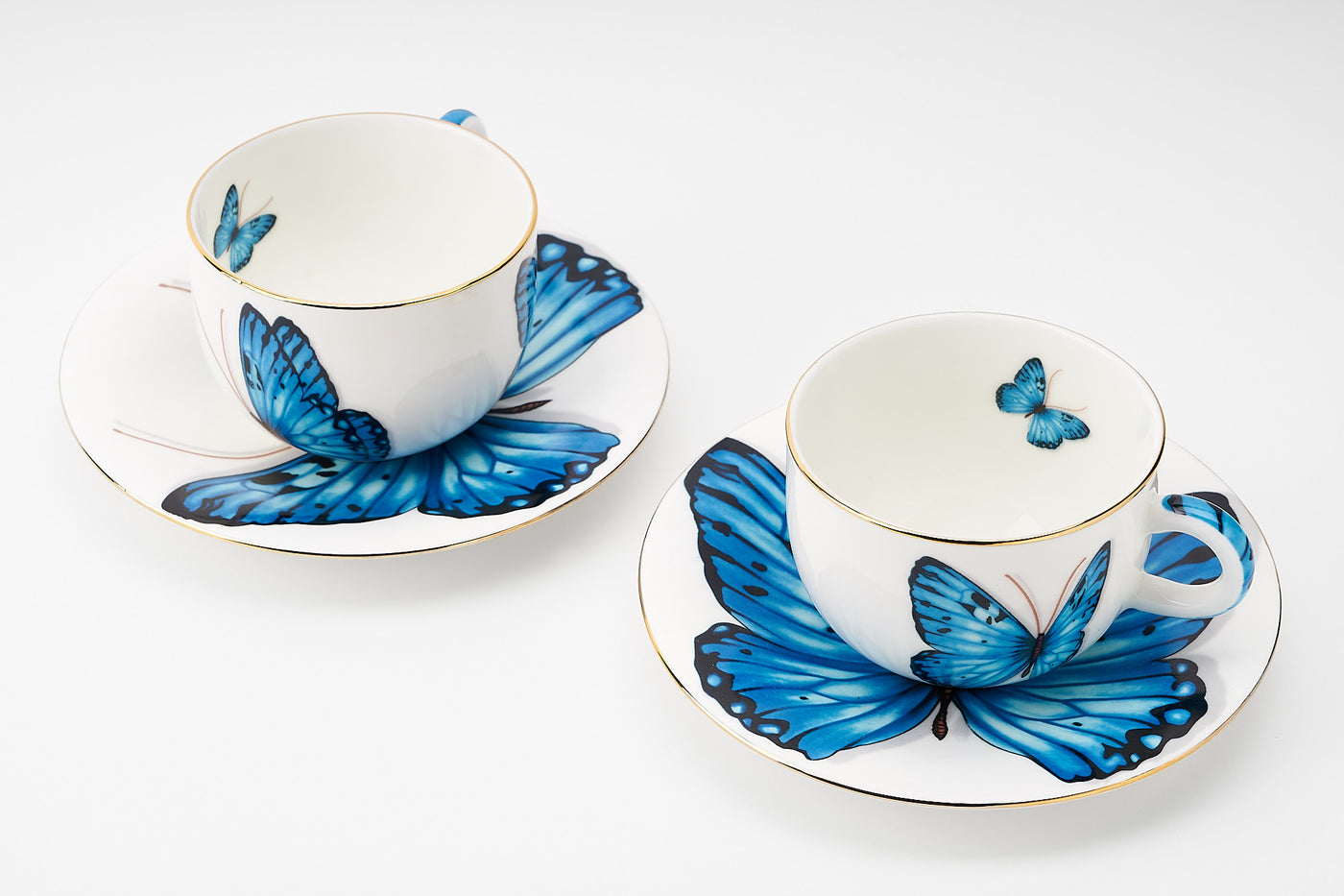 Blue Monarch Butterfly Cup & Saucer | 2 Cups & 2 Saucers | 180 ml