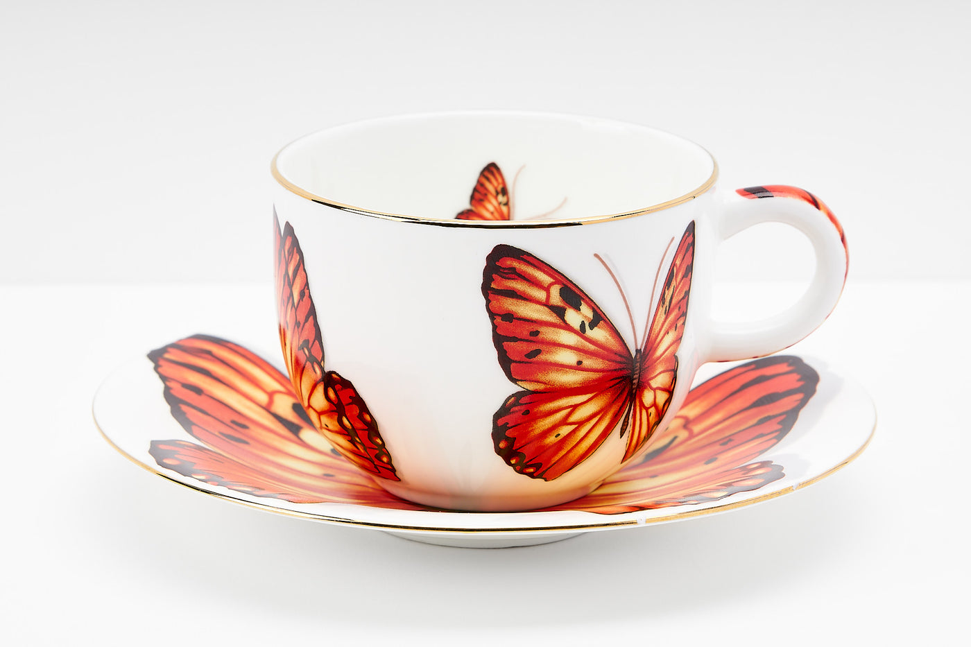 Orange Monarch Butterfly Cup & Saucer | 2 Cups & 2 Saucers | 180 ml