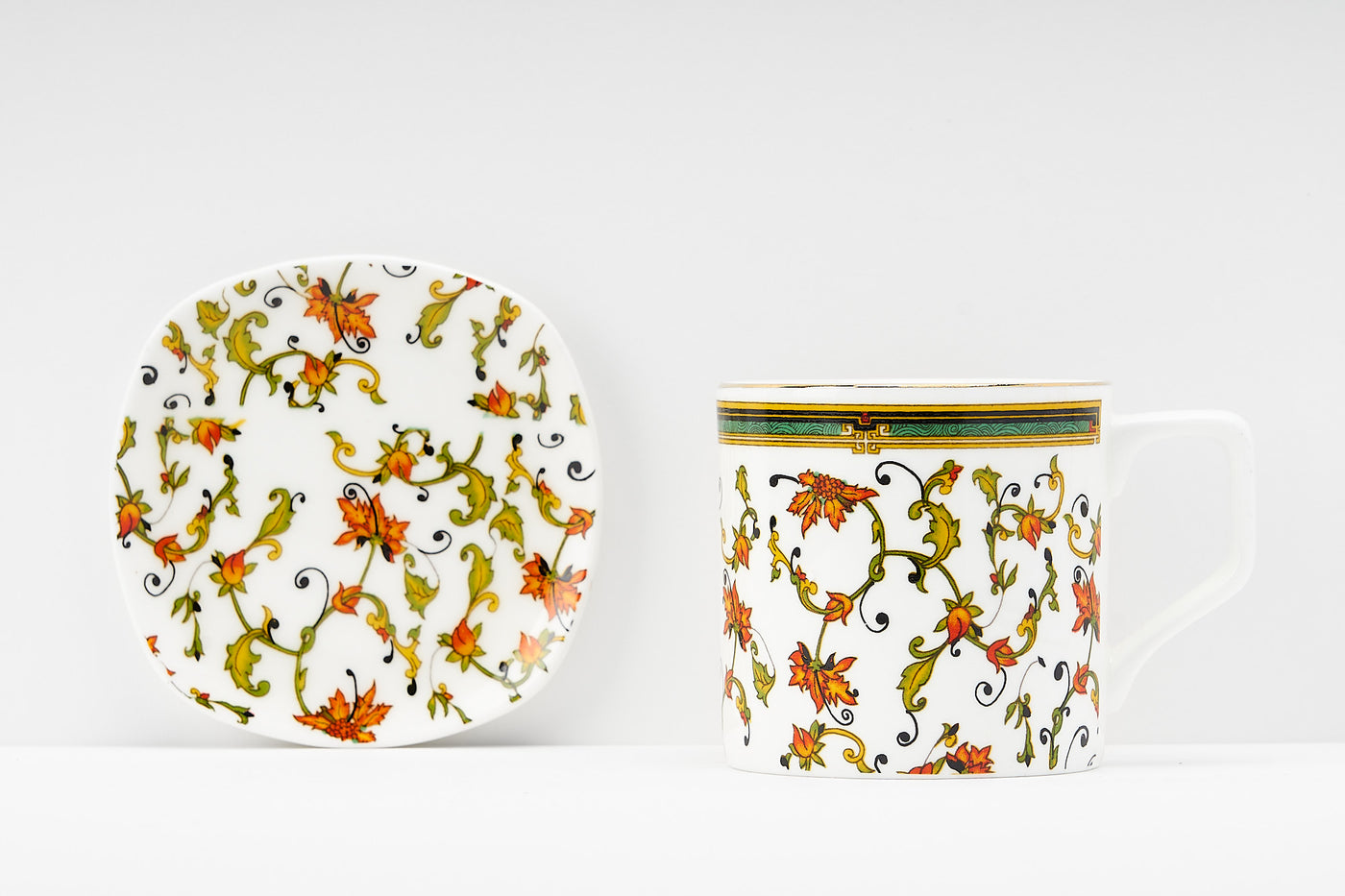 Chinar Bloom Tea Cups & Coaster Set - Set of 6 Cups & 6 Coasters, 200 ml