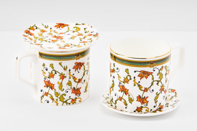 Chinar Bloom Tea Cups & Coaster Set - Set of 6 Cups & 6 Coasters, 200 ml
