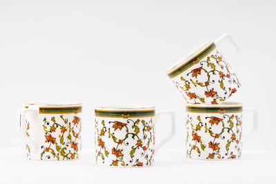 Chinar Bloom Tea Cups & Coaster Set - Set of 6 Cups & 6 Coasters, 200 ml