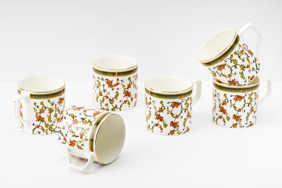 Chinar Bloom Tea Cups & Coaster Set - Set of 6 Cups & 6 Coasters, 200 ml
