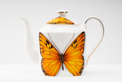 Yellow Monarch Butterfly Tea Cups & Kettle - 6 Cups & 1 Kettle