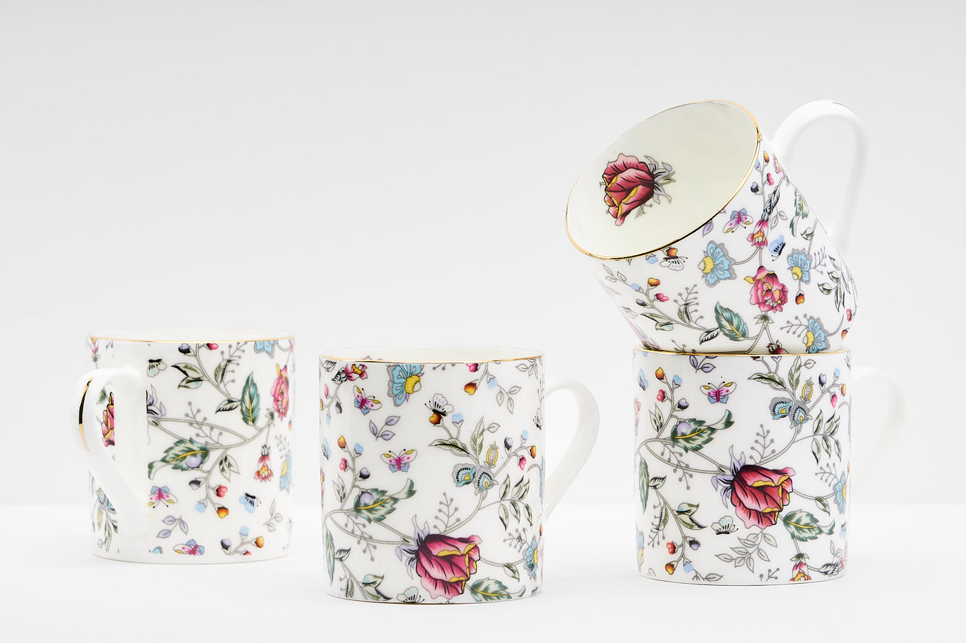 Pink Shrub Tea Cups & Kettle - 6 Cups & 1 Kettle