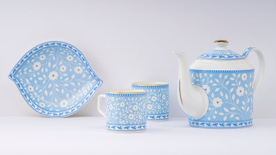 Blue Floral Tea Set & Nut Tray