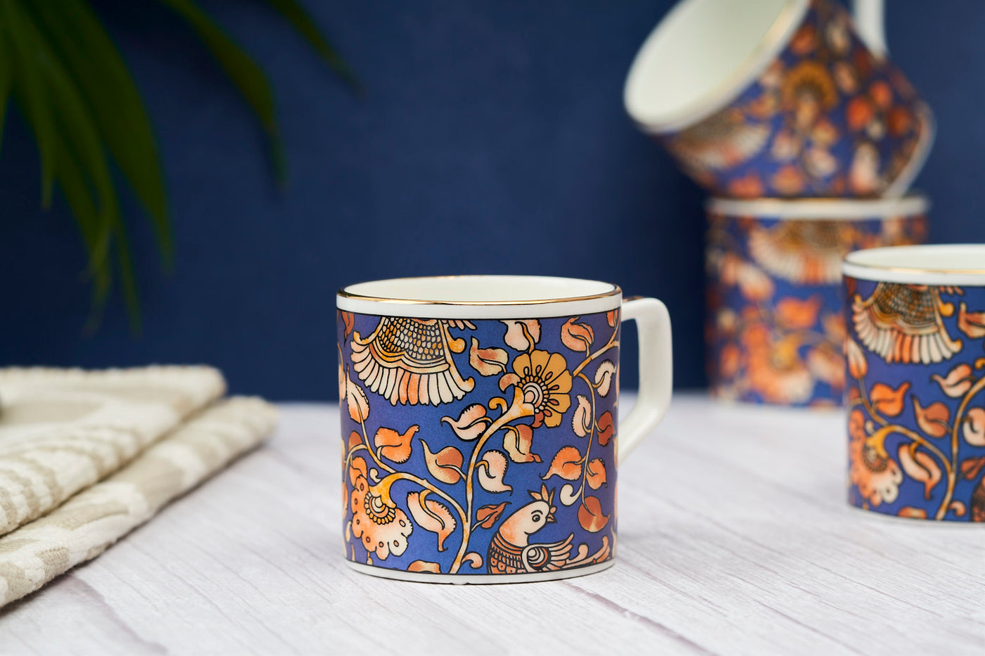 Kalamkari hues (Blue)  mugs – Set of 6