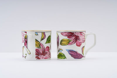 Pink & Green Blossom Tea Cups – Set of 6