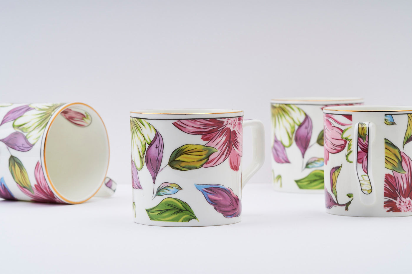 Pink & Green Blossom Tea Cups – Set of 6