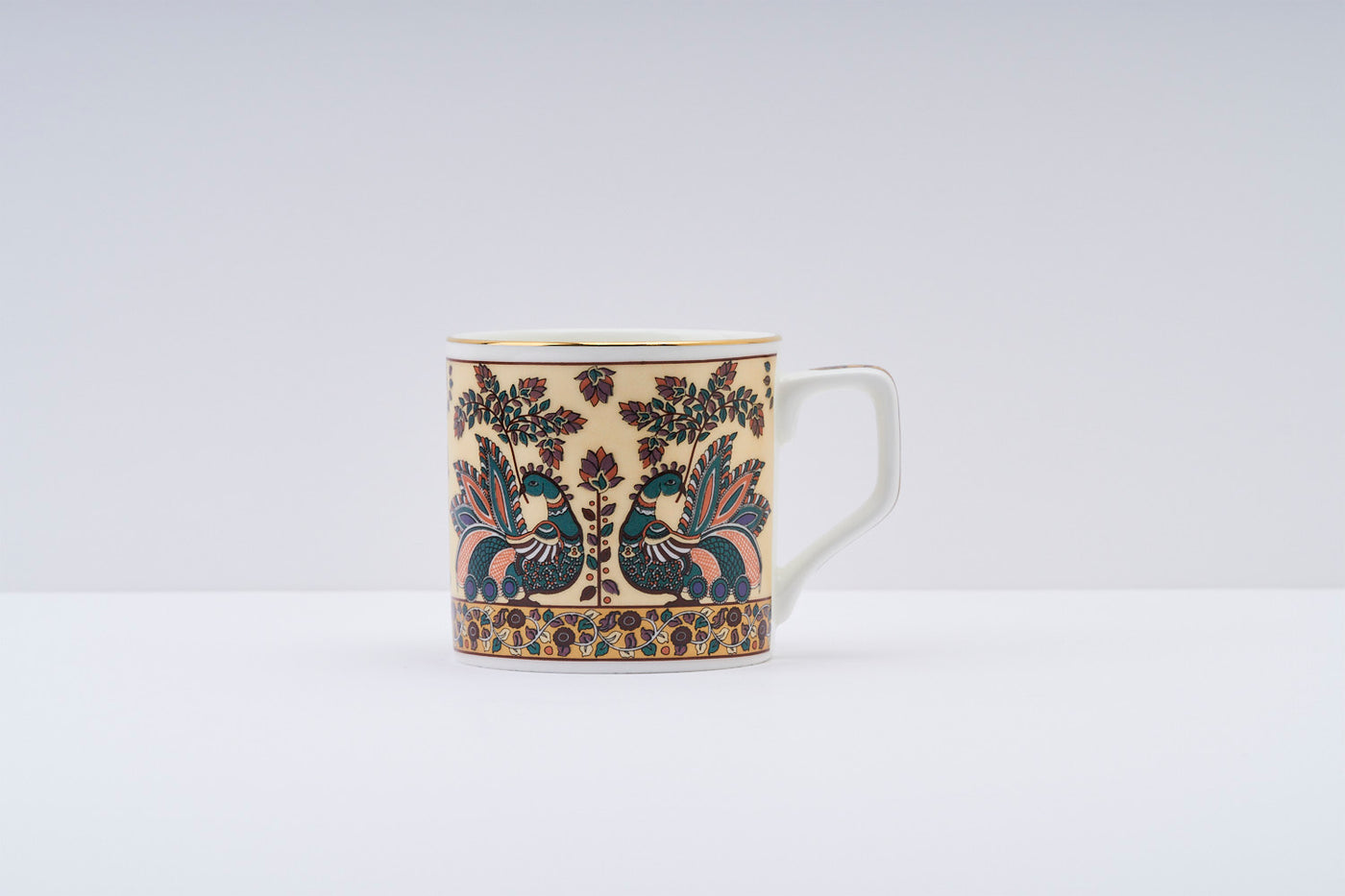 Traditional painted peacocks mugs - Set of 6