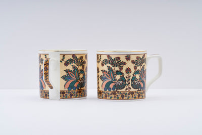 Traditional painted peacocks mugs - Set of 6