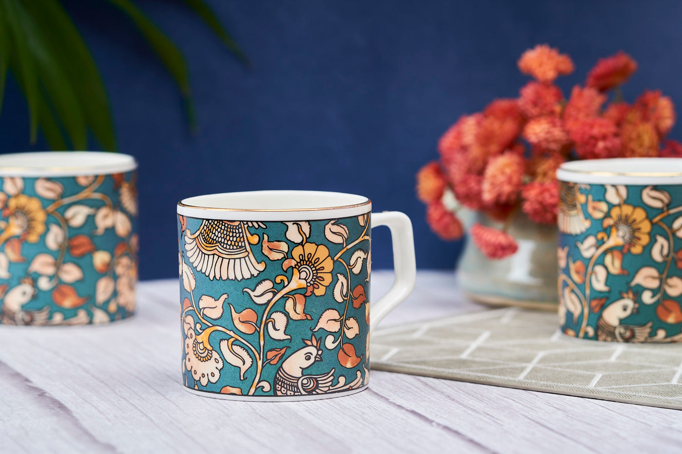 Kalamkari hues mugs (Green) – Set of 6