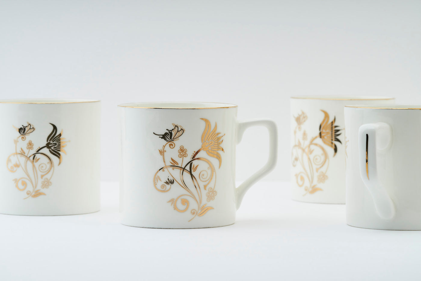 Gold floral motif  mugs – Set of 6